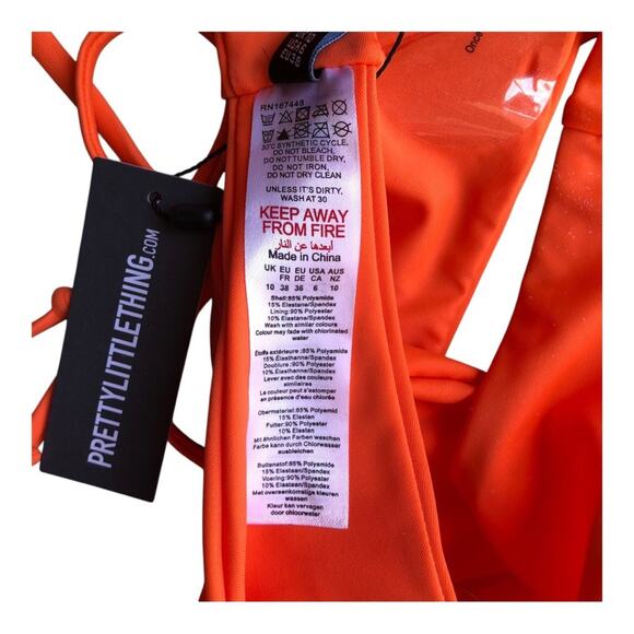 Pretty Little Thing NWT Orange O Ring Waist Strap Brazilian Bikini Bottom Size 6 - Picture 12 of 16